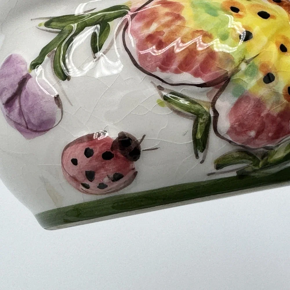 Vintage Ceramic Butterfly‎ Basket Planter Candy Dish Floral Hand Painted